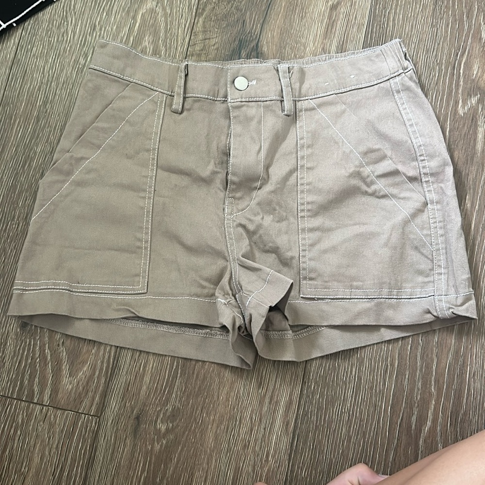 Tan shorts with stretchy waist band